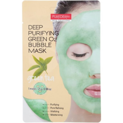 Киснева маска для глибокого очищення шкіри на основі зеленого чаю PUREDERM Deep Purifying Black O2 Bubble Mask Green Tea