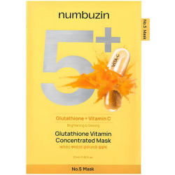 Тканинна маска для обличчя з глутатіоном і вітаміном С Numbuzin No.5+ Glutathione Vitamin Concentrated Mask